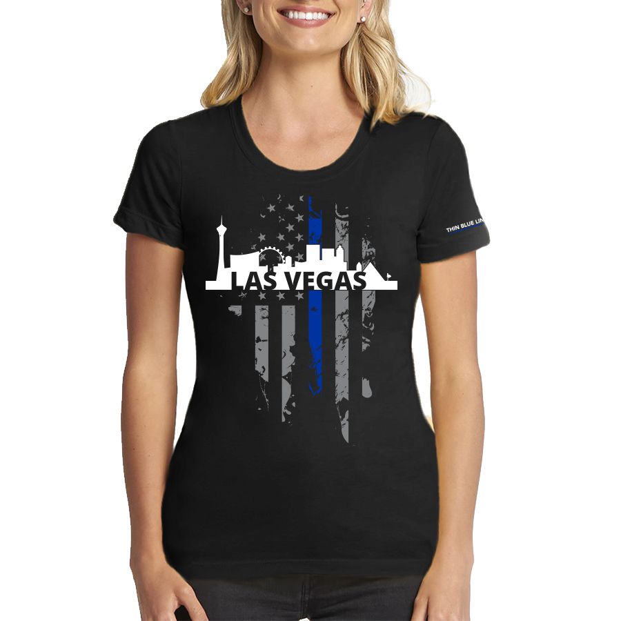 Women's Shirt, Thin Blue Line Las Vegas Skyline - Thin Blue Line USA
