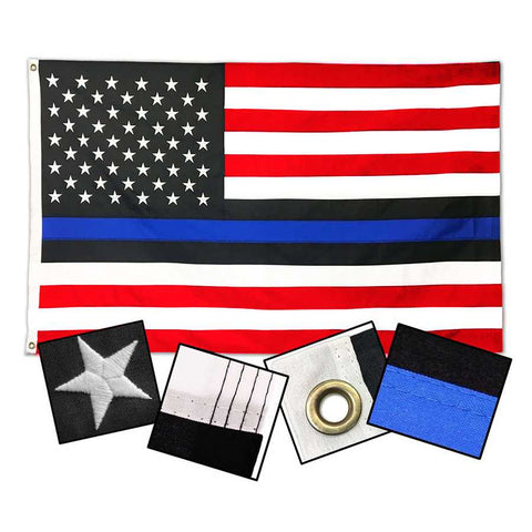 DuraSleek™  - Red White & Blue , Thin Blue Line American Flag - Sewn & Embroidered
