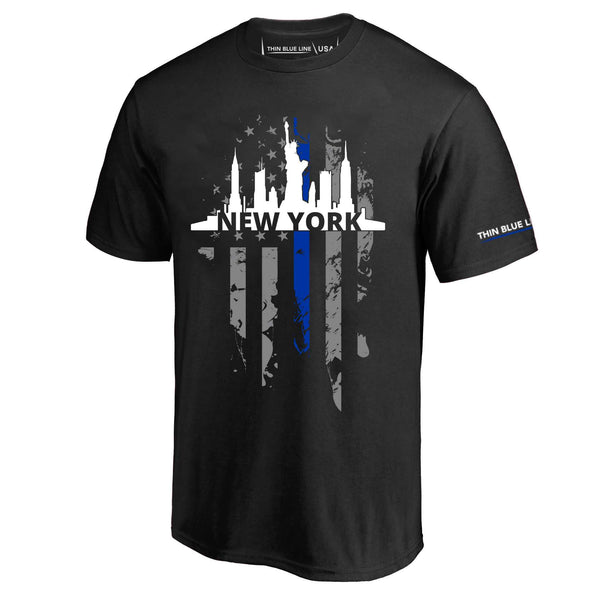 Men's T-Shirt, Thin Blue Line New York City Skyline