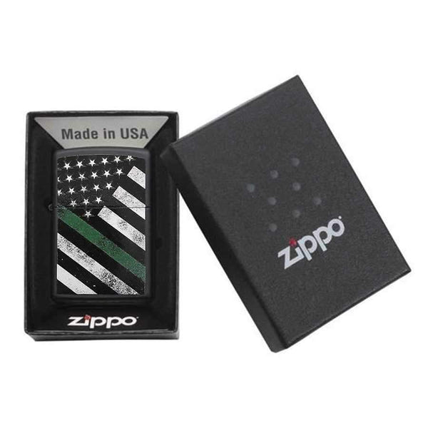 Thin Green Line Zippo Lighter, Matte Black