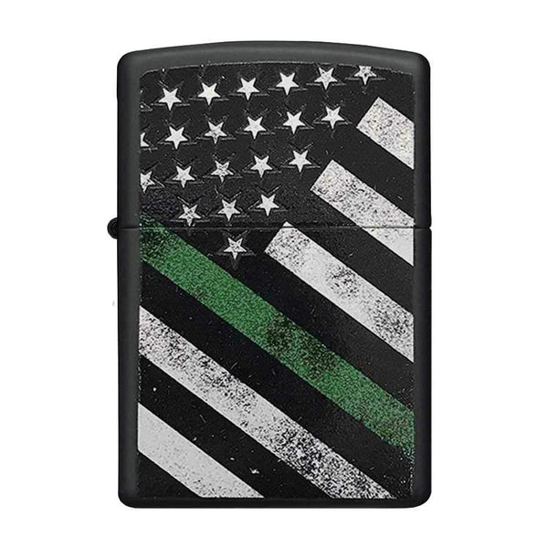 Thin Green Line Zippo Lighter, Matte Black