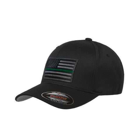 Military - FlexFit Thin Green Line American Flag Subdued Hat, Black