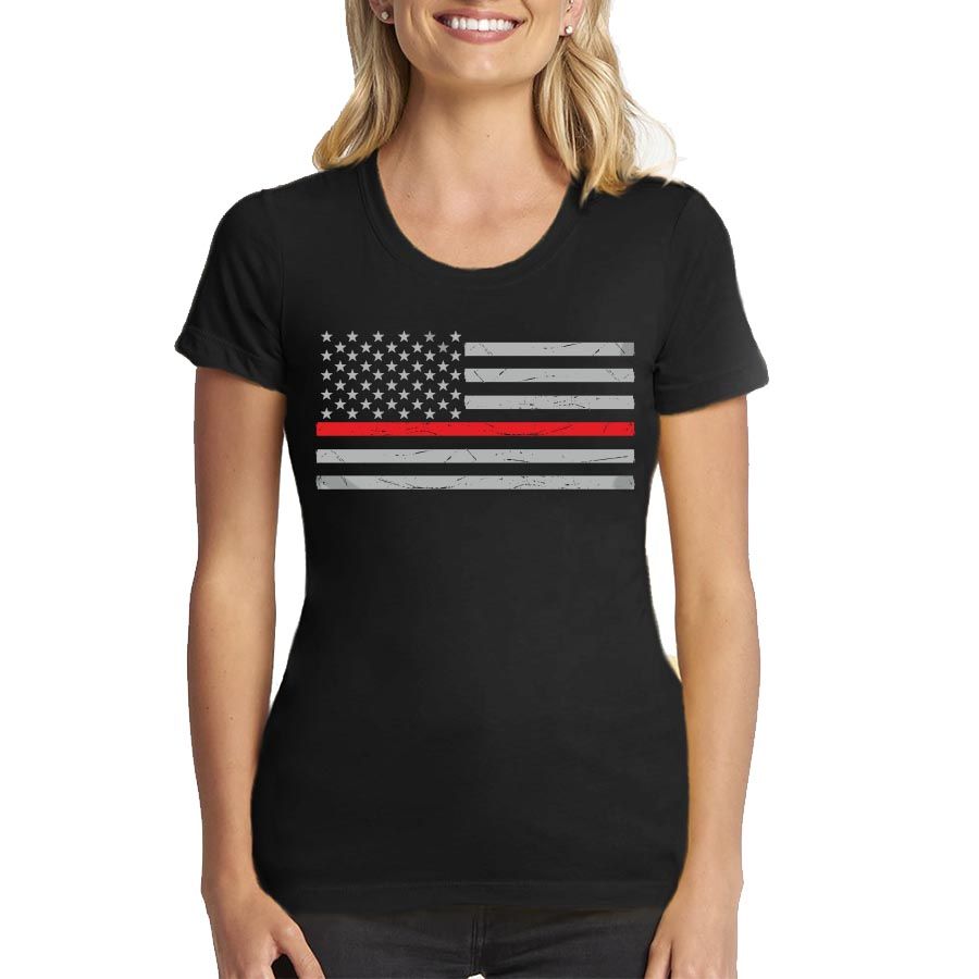 Red shirt with black deals lines