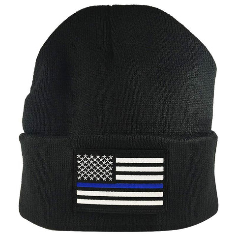 Thin Blue Line Flag Embroidered Beanie