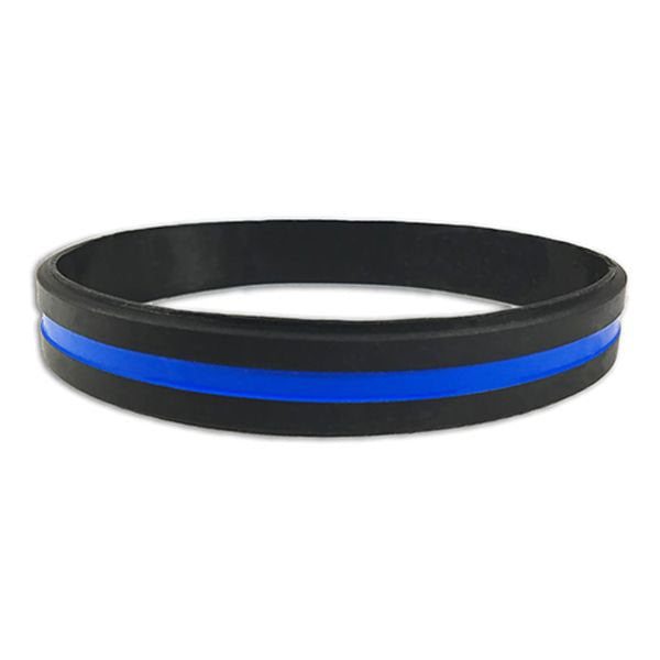 3 Pack of Thin Blue Line Blue Lives Matter Adult 8 Inch Elastic Silicone Rubber  Bracelets (