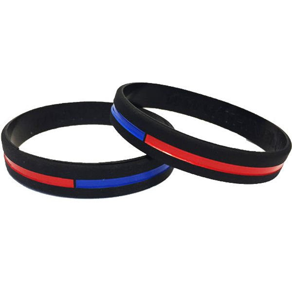 Thin Blue and Red Line Silicone Bracelet - Thin Blue Line USA