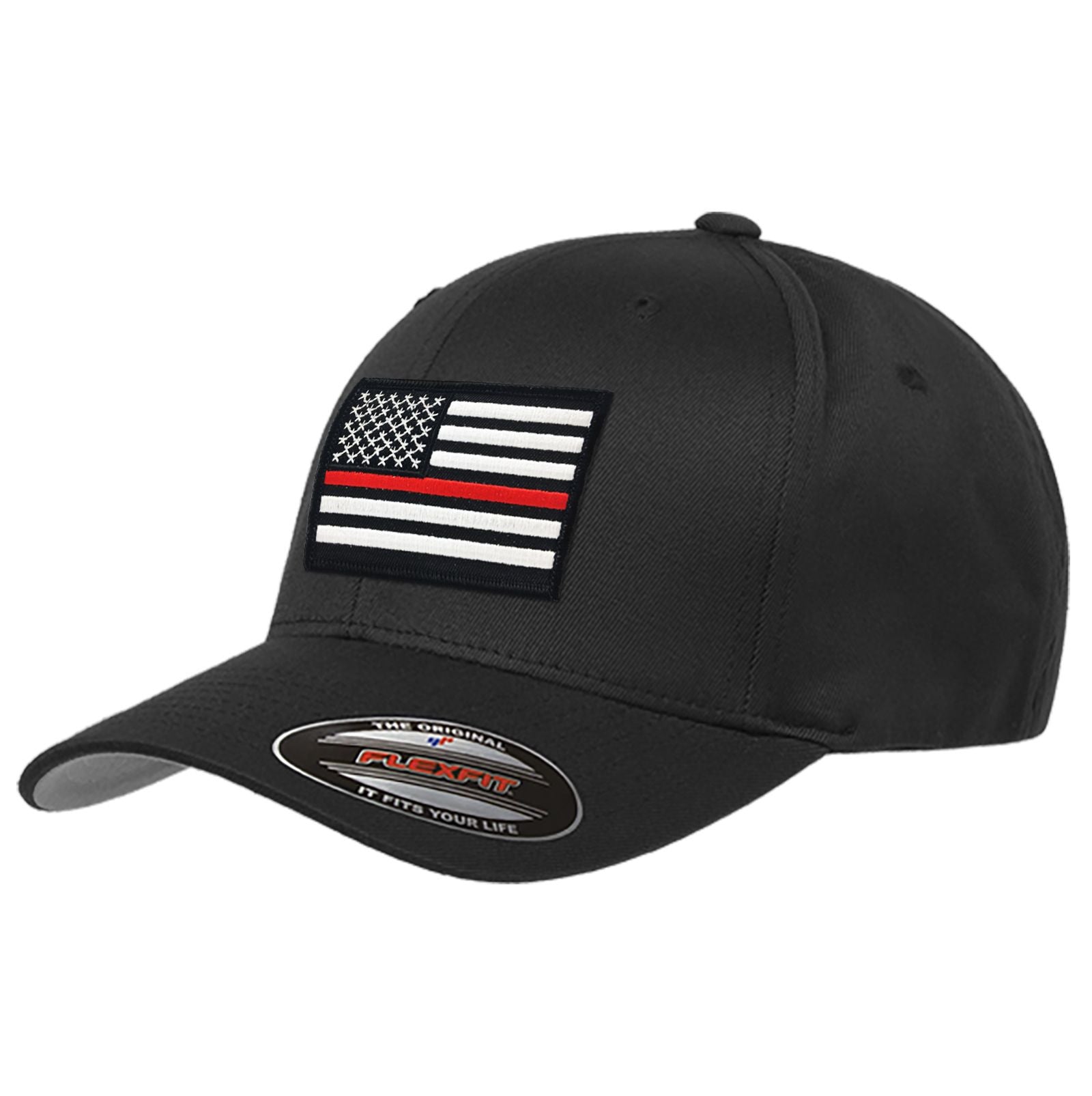 FlexFit Thin Red Line Flag Hat, Black - Thin Blue Line USA