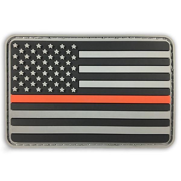 The Thin Red Line American Flag Patch, PVC Rubber, 2 x 3, Velcro Hook  backing - Choose Orientation