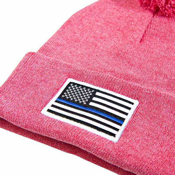 Thin Blue Line Red/Pink Beanie Pom-Pom