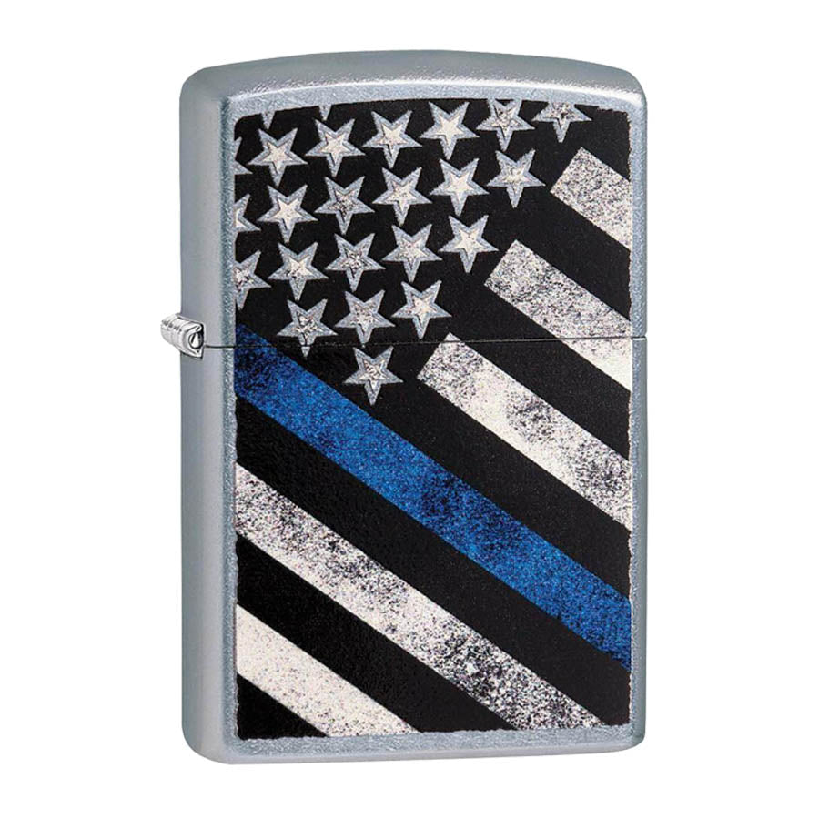 dråbe vinkel social Thin Blue Line American Flag Chrome Zippo Lighter - Thin Blue Line USA