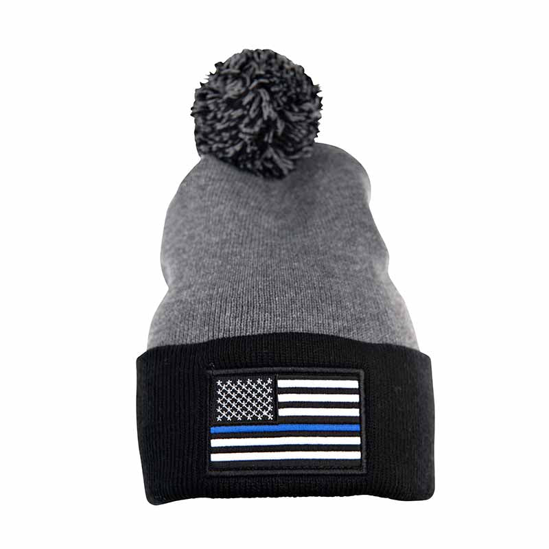 Thin Blue Line Beanie Pom Pom - Thin Blue Line USA