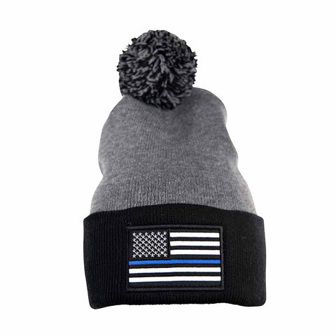 Thin Blue Line Beanie With Pom