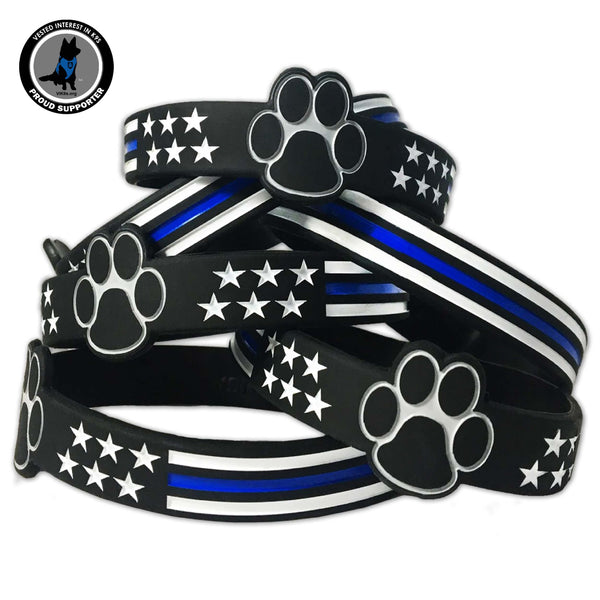 5-Pack K9 Thin Blue Line Wristbands - Paw Print Design Youth Size 7-inch Bracelets