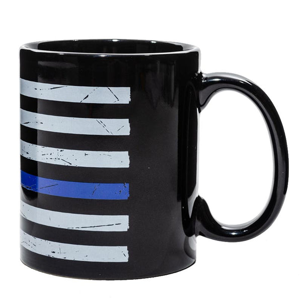 Distressed Thin Blue Line American Flag Coffee Mug