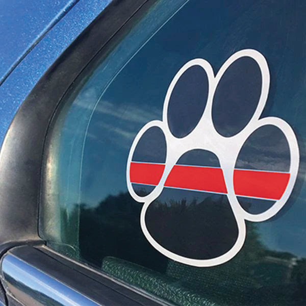 Thin Red Line Paw Sticker - 3 x 3.5 Inches