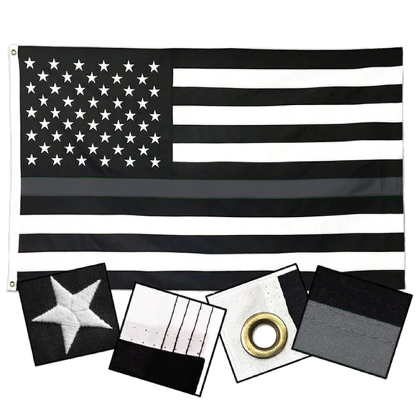 DuraSleek™ - Thin Silver Line American Flag - Sewn & Embroidered