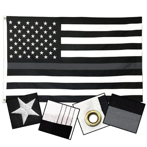DuraSleek™ - Thin Silver Line American Flag - Sewn & Embroidered