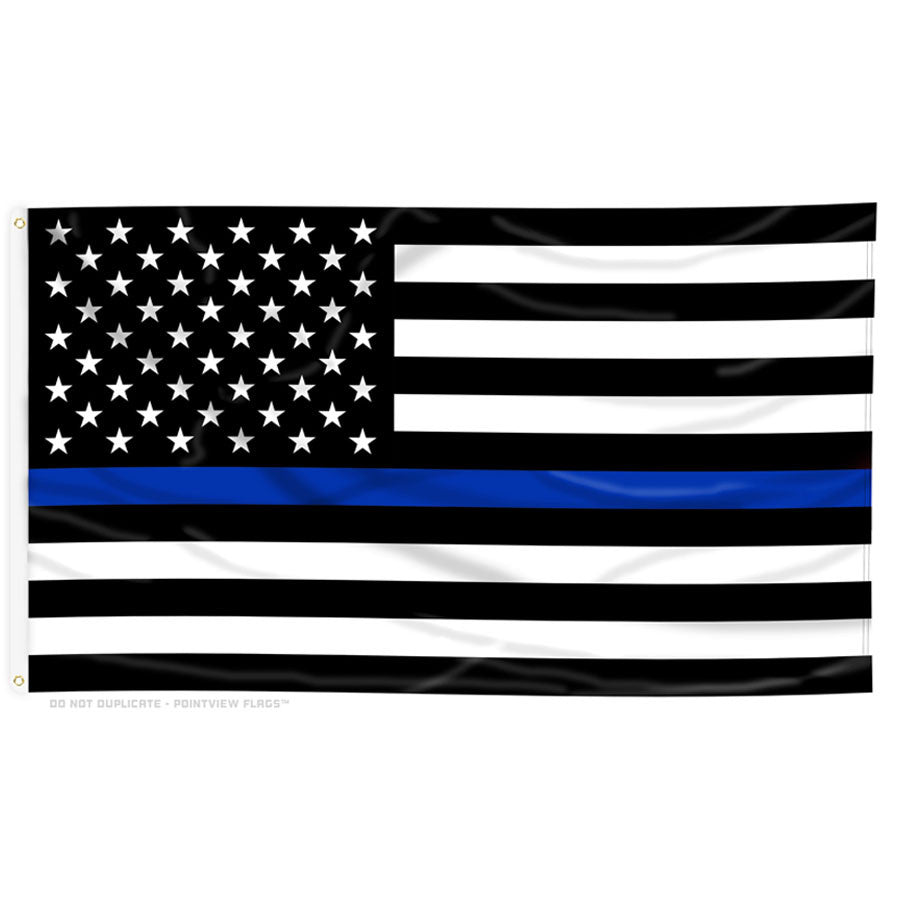 Pointview Flags, Nylon Thin Blue Line American Flag Sewn/Embroider  Thin Blue Line USA