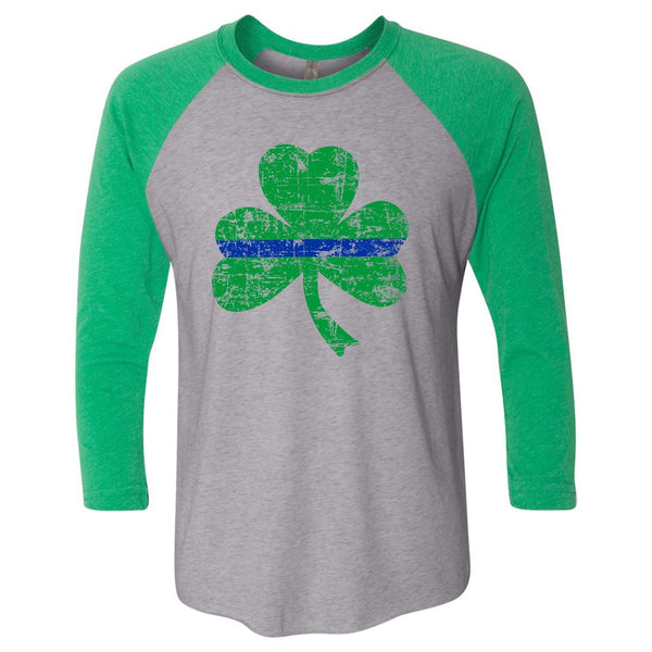 Thin Blue Line St. Patrick's Shamrock Raglan 3/4 Sleeve T-Shirt, Unisex