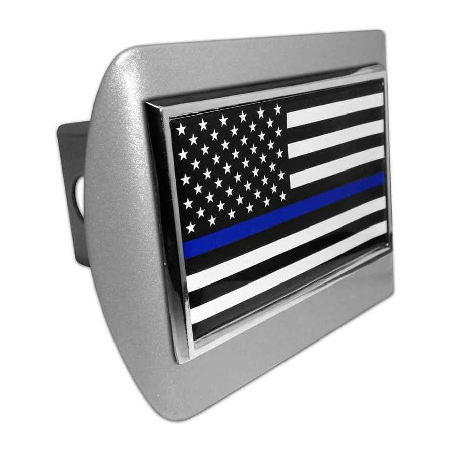 Hitch Cover Thin Blue Line American Flag Chrome Thin Blue