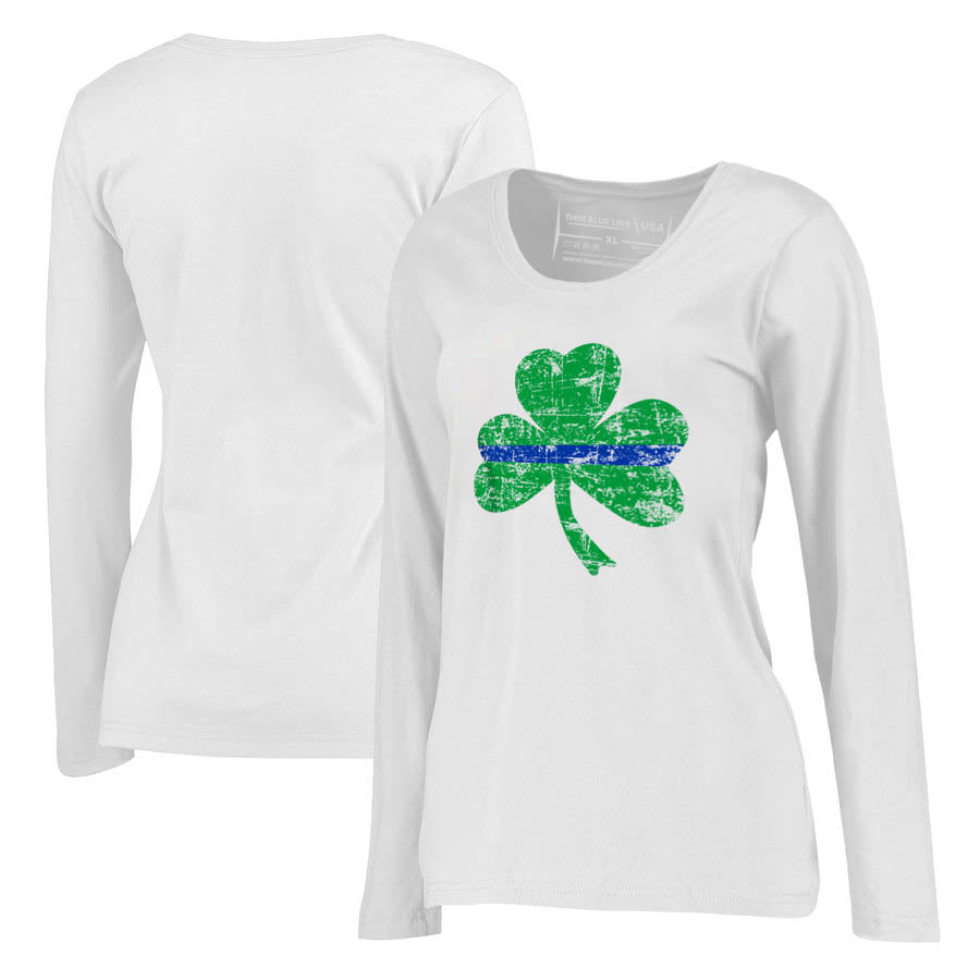 Women s Thin Blue Line St. Patrick s Shamrock Long Sleeve T Shirt
