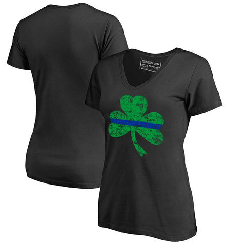 Women's Thin Blue Line St. Patrick's Shamrock V-Neck Shirt, Slim-Fit