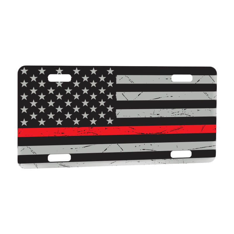 Custom Thin Red Line American Flag License Plate - Personalized Firefighter Support Car Tag, 6"x12" Aluminum