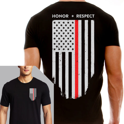 Men's T-Shirt - Thin Red Line Flag - Thin Blue Line USA