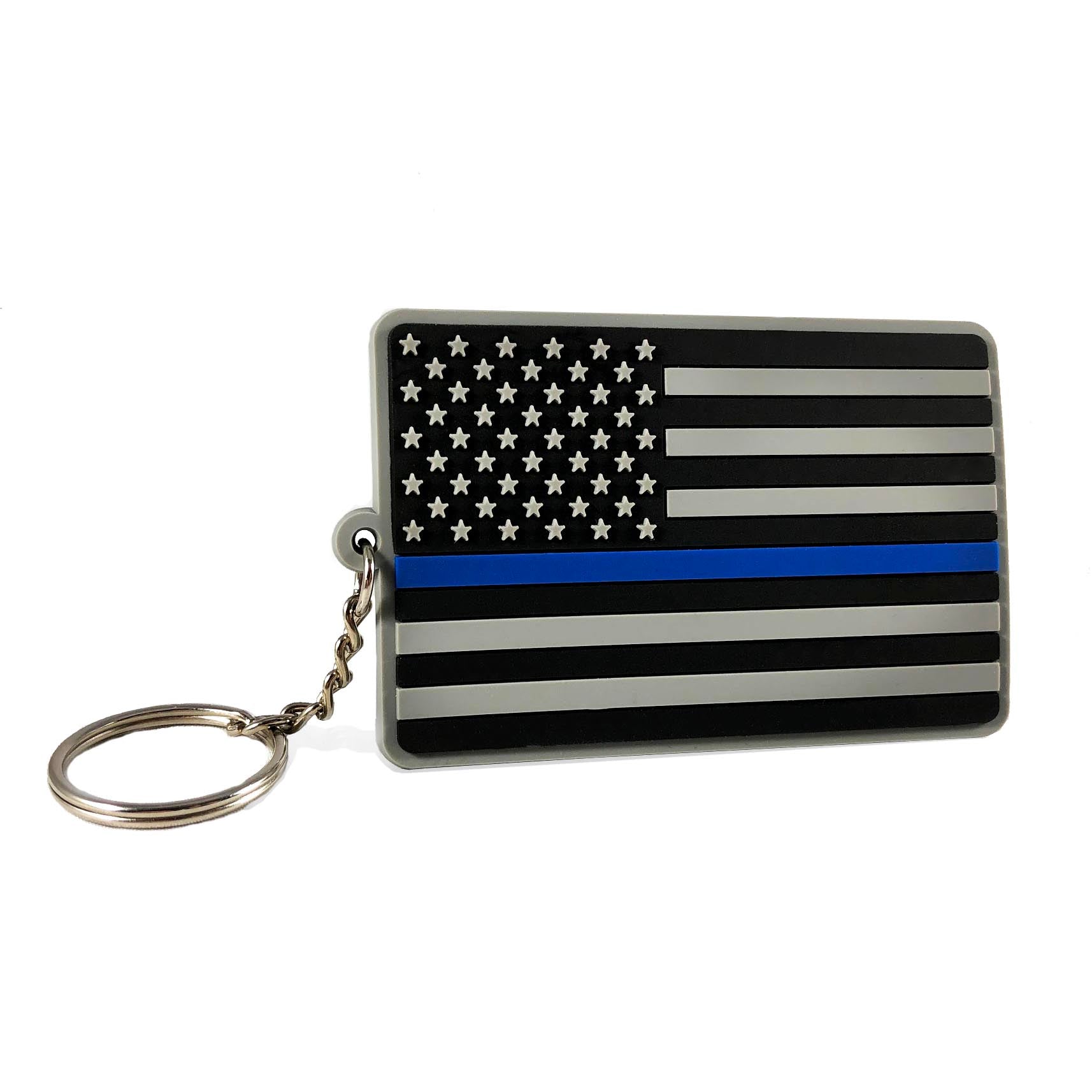 Thin Blue Line American Flag Keychain - PVC-TBL-KEY