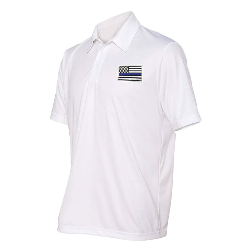 Polo - Embroidered Thin Blue Line American Flag - Performance Moisture Wicking