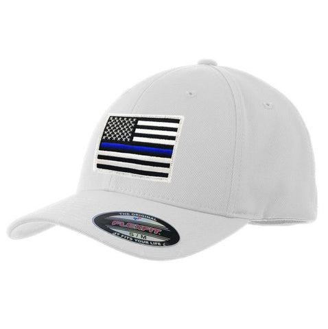 FlexFit Thin Blue Line American Flag Hat, White