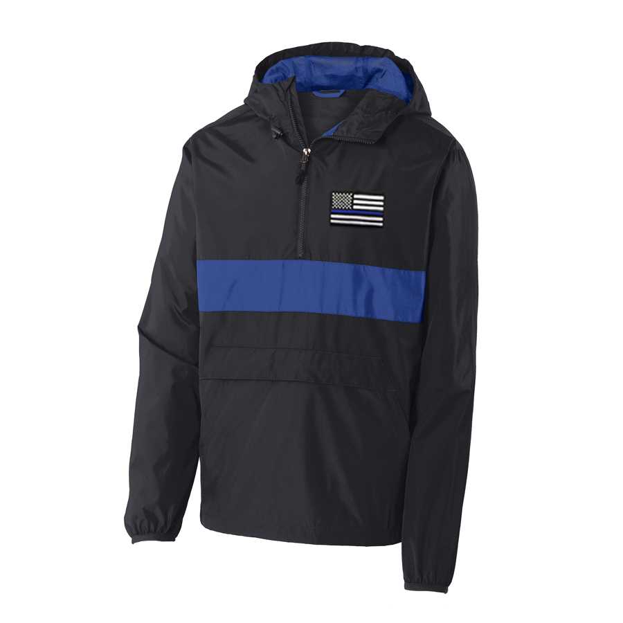 Thin Blue Line 1/2 Zip Hooded Windbreaker