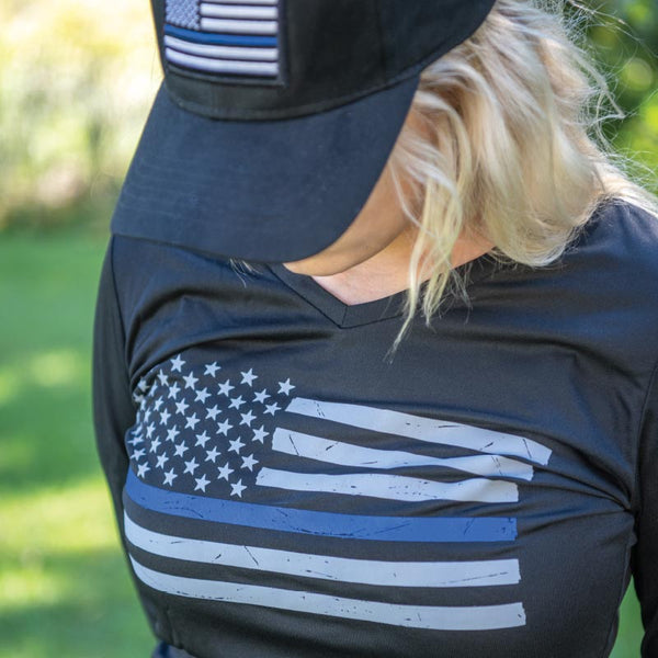 Athletic, Polyester, Women's Classic Long Sleeve Thin Blue Line Shirt