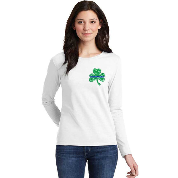 Women's Thin Blue Line St. Patrick's, Small Shamrock Long Sleeve T-Shirt