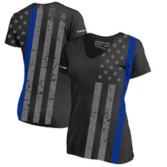 Thin Blue Line Women s Athletic V Neck T Shirt All Over Thin Line Blue Small