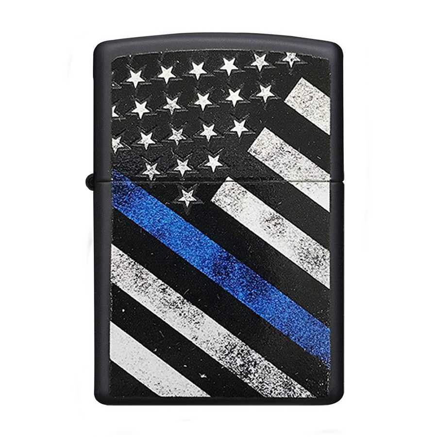 Thin Blue Line Law Enforcement Police Badge, Blue Zippo Lighter Thin
