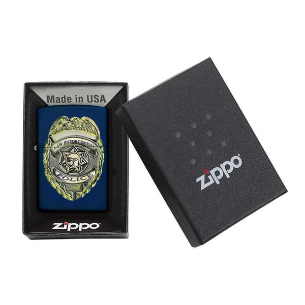 Thin Blue Line Law Enforcement Police Badge, Blue Zippo Lighter