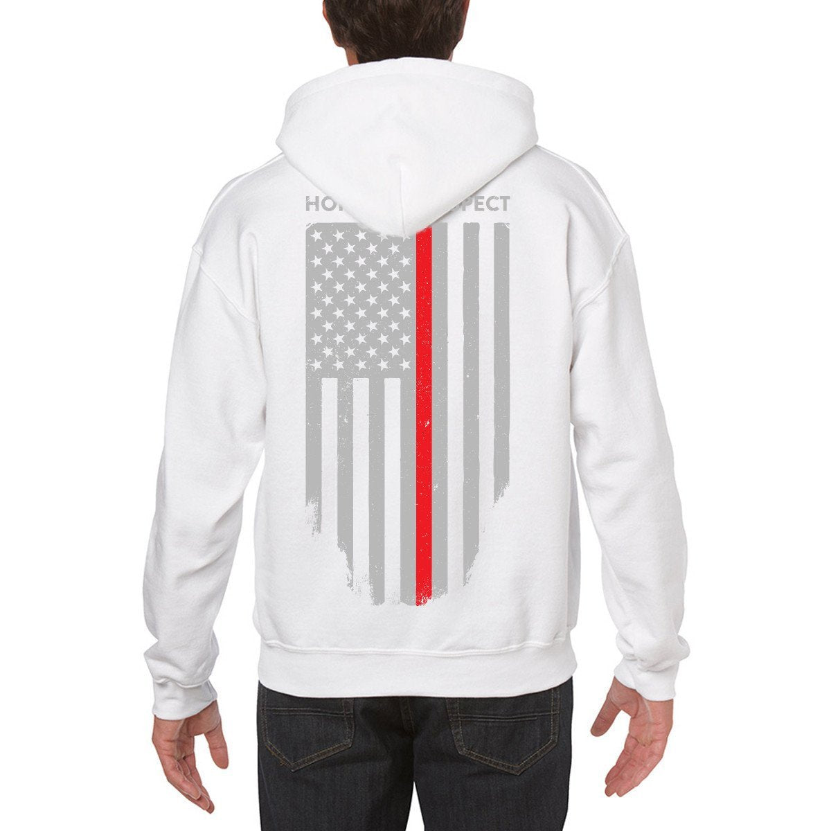 Hoodie Thin Red Line American Flag Honor Respect Thin Blue