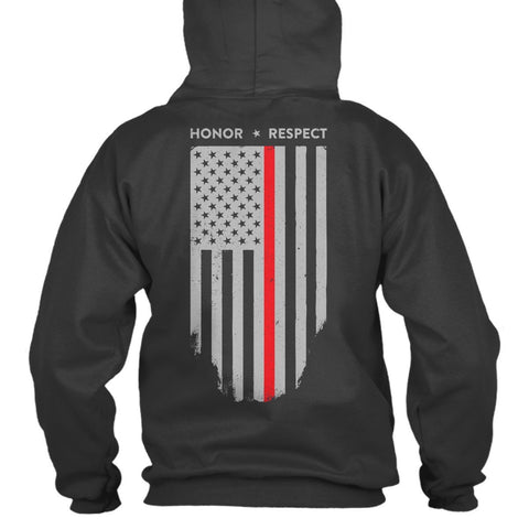 Hoodie - Thin Red Line American Flag HONOR & RESPECT - Thin Blue Line USA - 1
