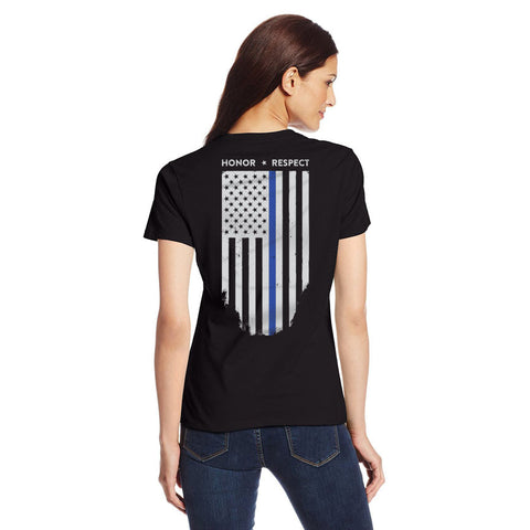 Slim Fit Women's Shirt - Thin Blue Line Flag T-Shirt - Thin Blue Line USA - 1