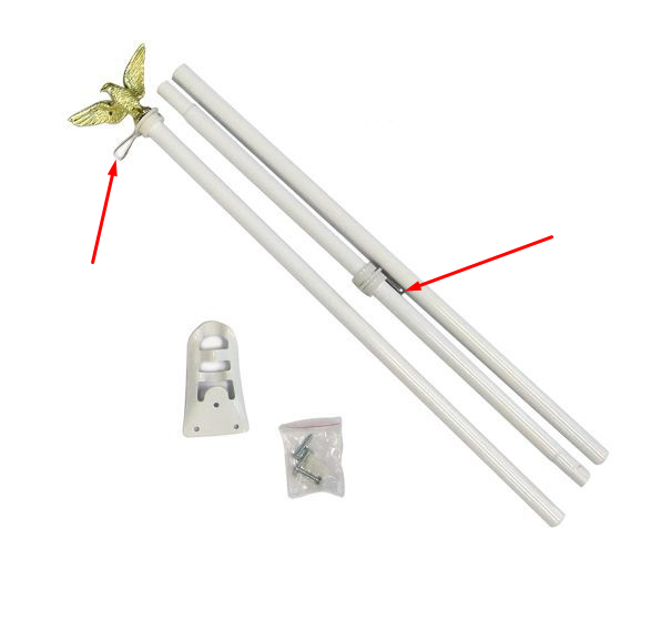 EMBROIDERED US FLAG, BRACKET & POLE KIT (WHITE)