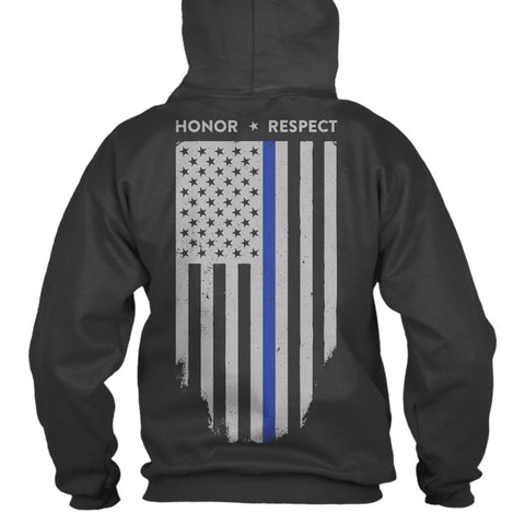 Hoodie - Thin Blue Line American Flag HONOR & RESPECT - Thin Blue Line USA - 1